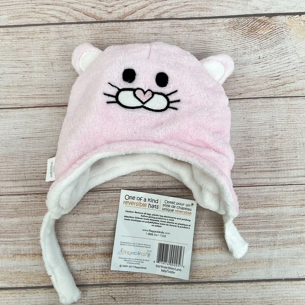 Flapjackkids Reversible Convertible Litten Lamb/Kitten Fitted Hat 6 Month to 1Y